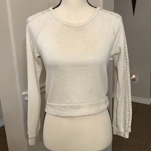 Mind Code cream with specks lace down the long sleeve cropped top